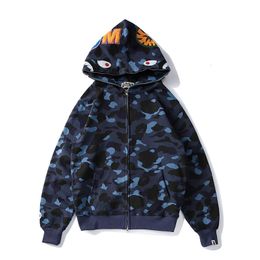 Designer Men Hooded Zip Up Jacket Streetwear Camo Print Shark Pattern Oversized Plus Size Unisex Fleece Outerwear