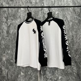Designer Men Long Sleeve Tee Gothic Style Premium Cotton Cross Stitch Detail Oversized Unisex Casual Wear