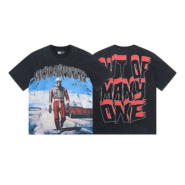 Designer Men T Shirt Vintage Style Premium Washed Cotton Skull Typography Print Oversized Casual Top